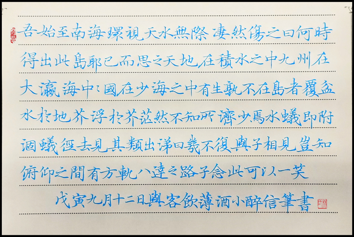 苏轼《在儋耳书》手写钢笔字练习笔友钢笔书法习作欣赏