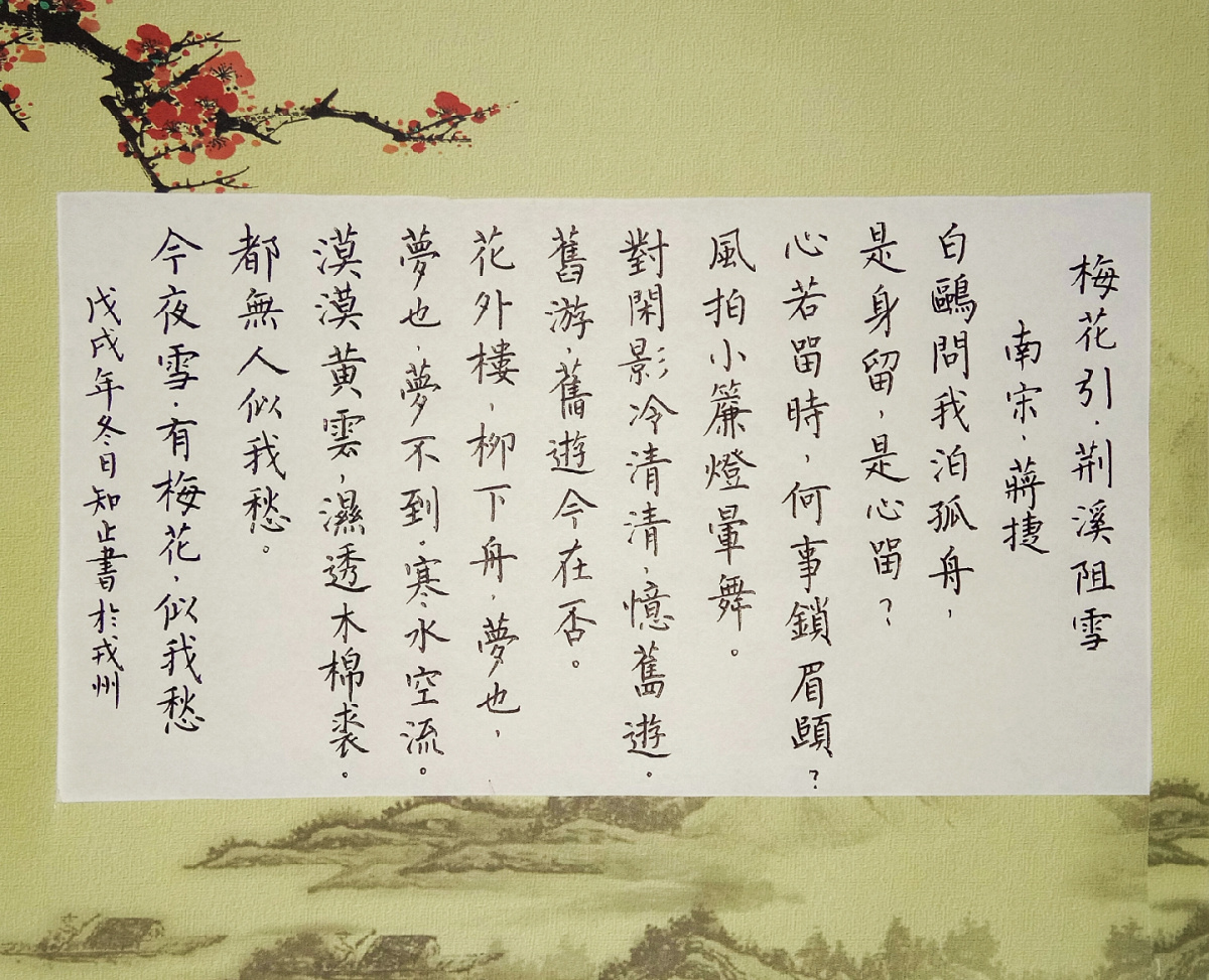 蒋捷《梅花引·荆溪阻雪》手写钢笔字练习笔友钢笔书法习作欣赏