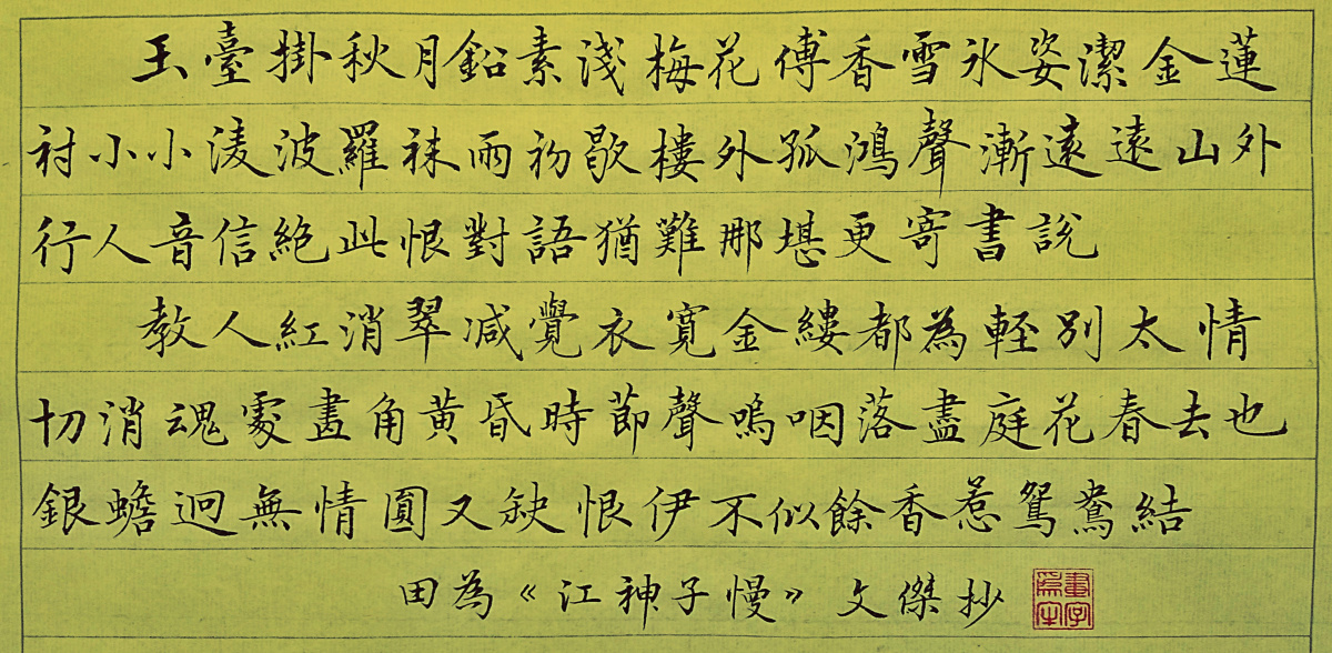 田为《江神子慢》手写钢笔字练习笔友钢笔书法习作欣赏