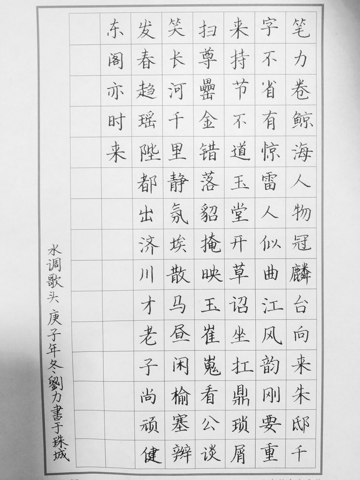 知止点评，王千秋《水调歌头》钢笔字练字打卡作业欣赏